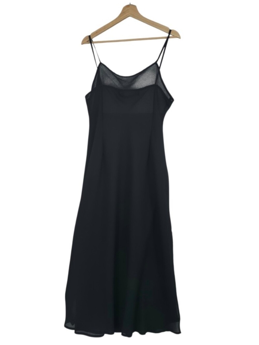 Donna Ricco Black Sheer Mesh Slip Dress Maxi Double Slit Minimalist Petite Large - Picture 8 of 11